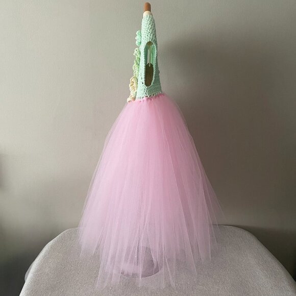Handmade Children's Cotton Crochet Light Mint Green Pink Tulle Tutu Dress - Picture 4 of 14